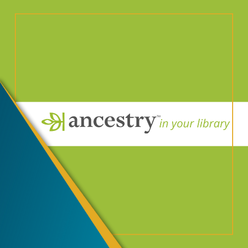 Ancestry in your library with lime green background.