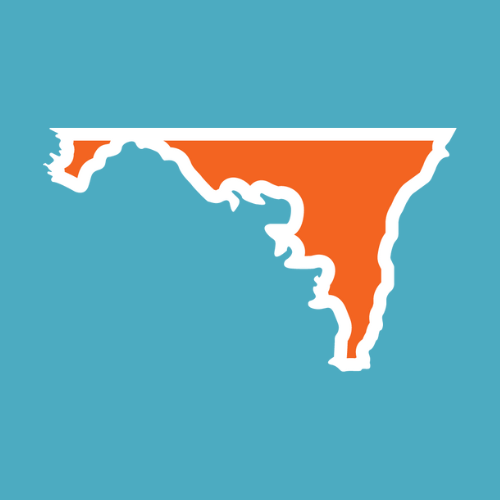 Orange shape of Washington County Maryland on blue background.