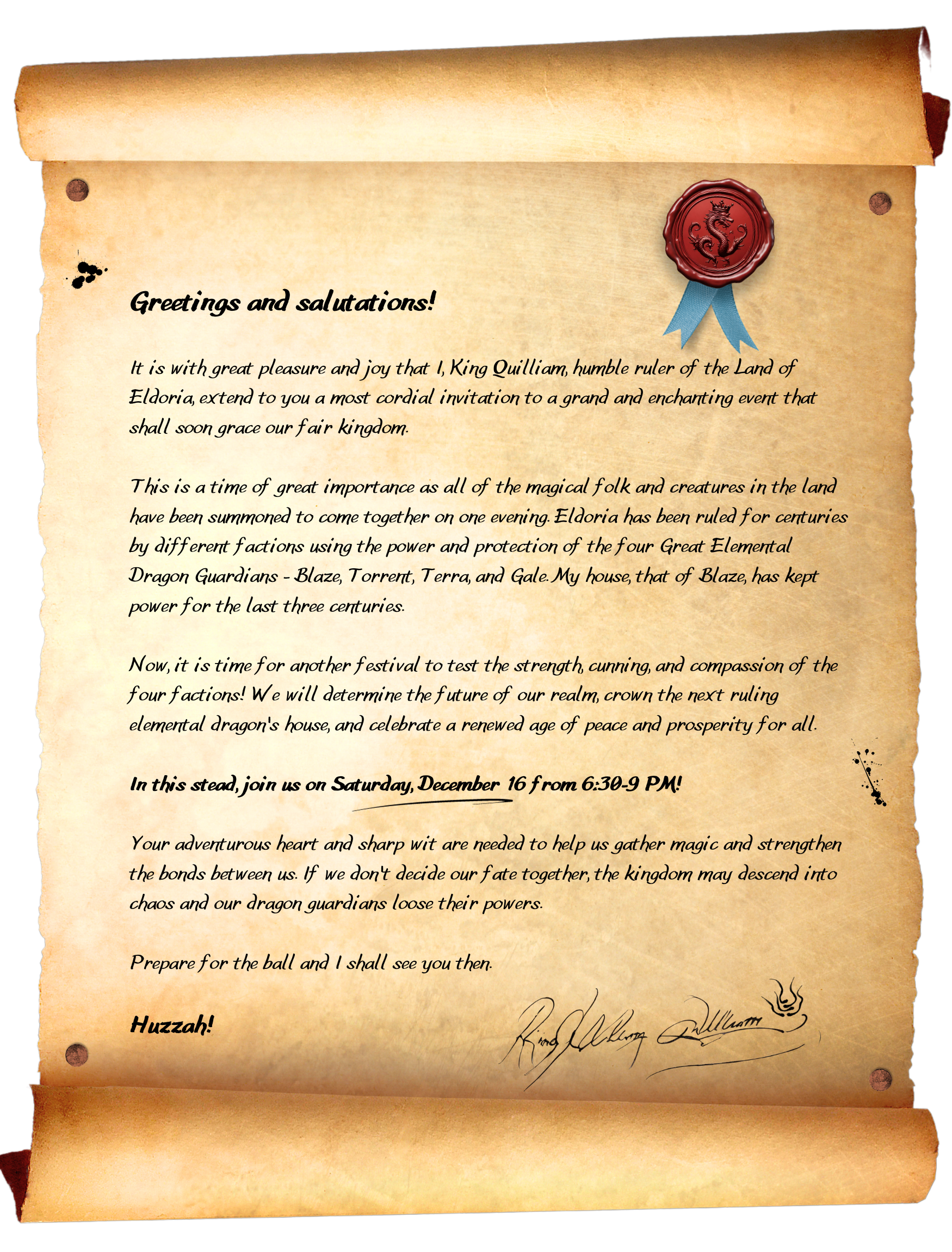 letter from king about event