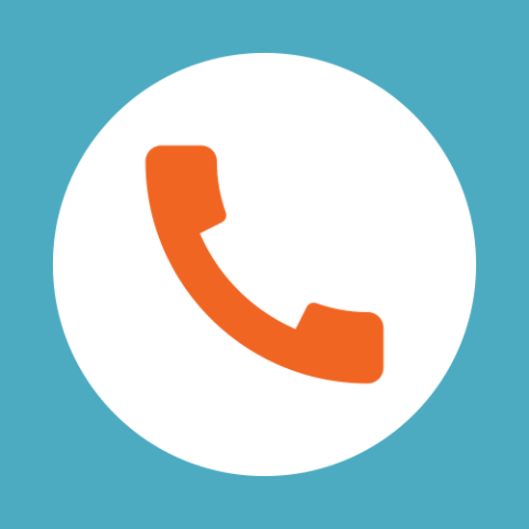 Telephone icon - orange phone in white circle with blue background
