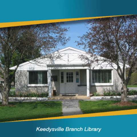 Keedysville Branch Library building front with trees on either side.