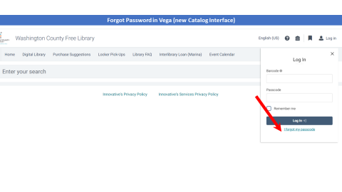 Vega screen capture - Forgot Password