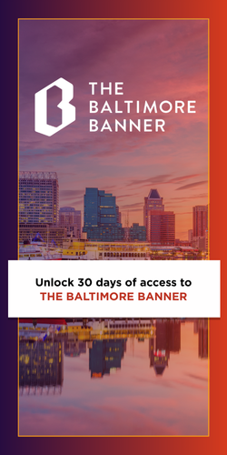 Baltimore Banner logo with Baltimore Skyline behind.