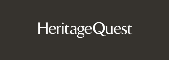 Dark gray rectangle with text: Heritage Quest.