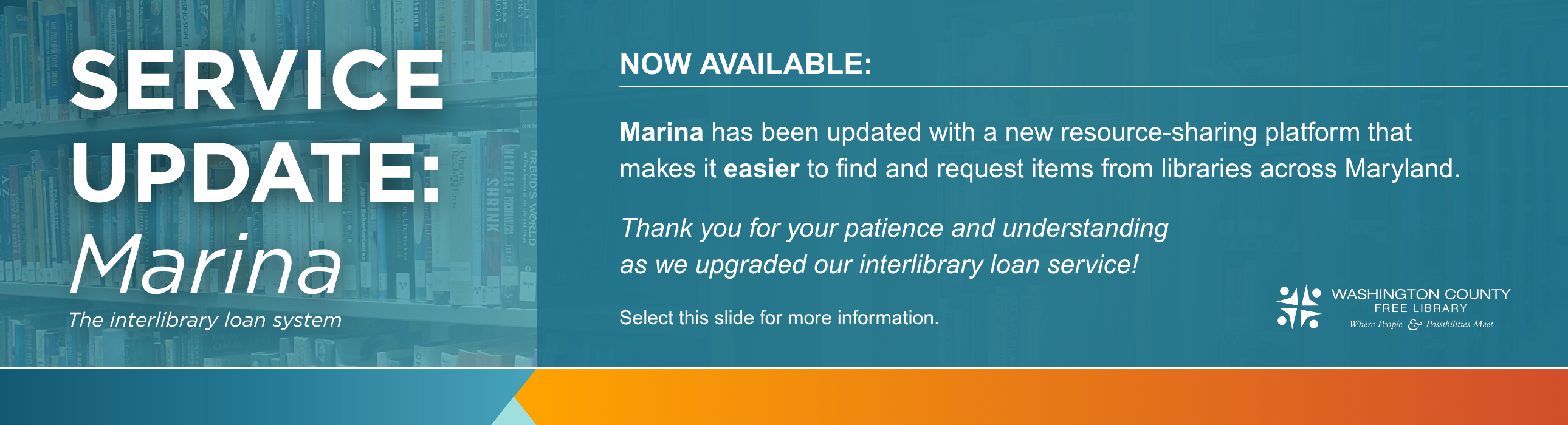 Service update announcement about Marina the interlibrary loan system.