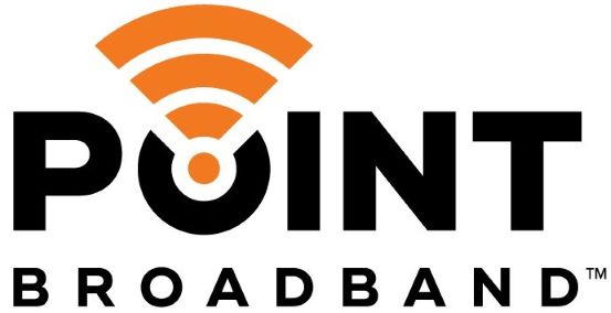 point broadband in black font with orange radar beacon emitting from the O in Point