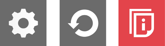3 buttons for settings refresh - grey settings icon, grey reset icon, red user guide