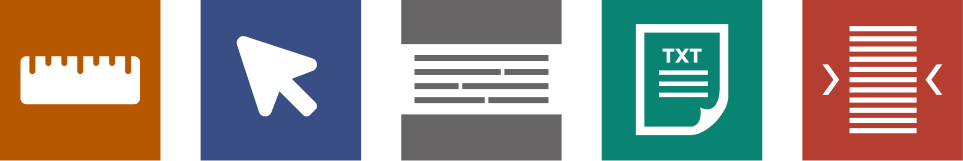 Blue text buttons - decrease size, text options, focus text, increase size, color wheel