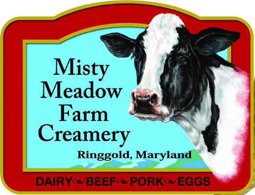 Misty Meadow Farm Creamery logo- cow peaking in from right side