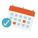 Calendar image with aqua blue check icon