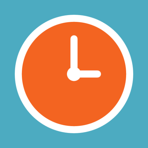 Orange clock set at 3 o'clock on a aqua blue background