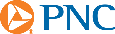 PNC in blue font with orange symbol to left